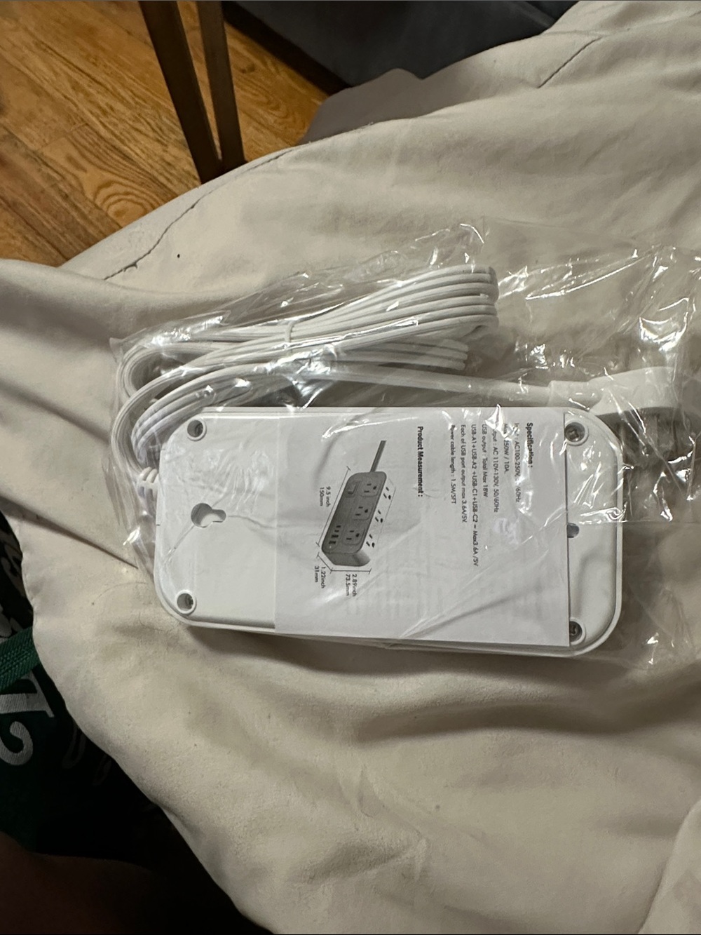 White 3-Outlet Power Strip with USB Ports - Picture 2 of 2